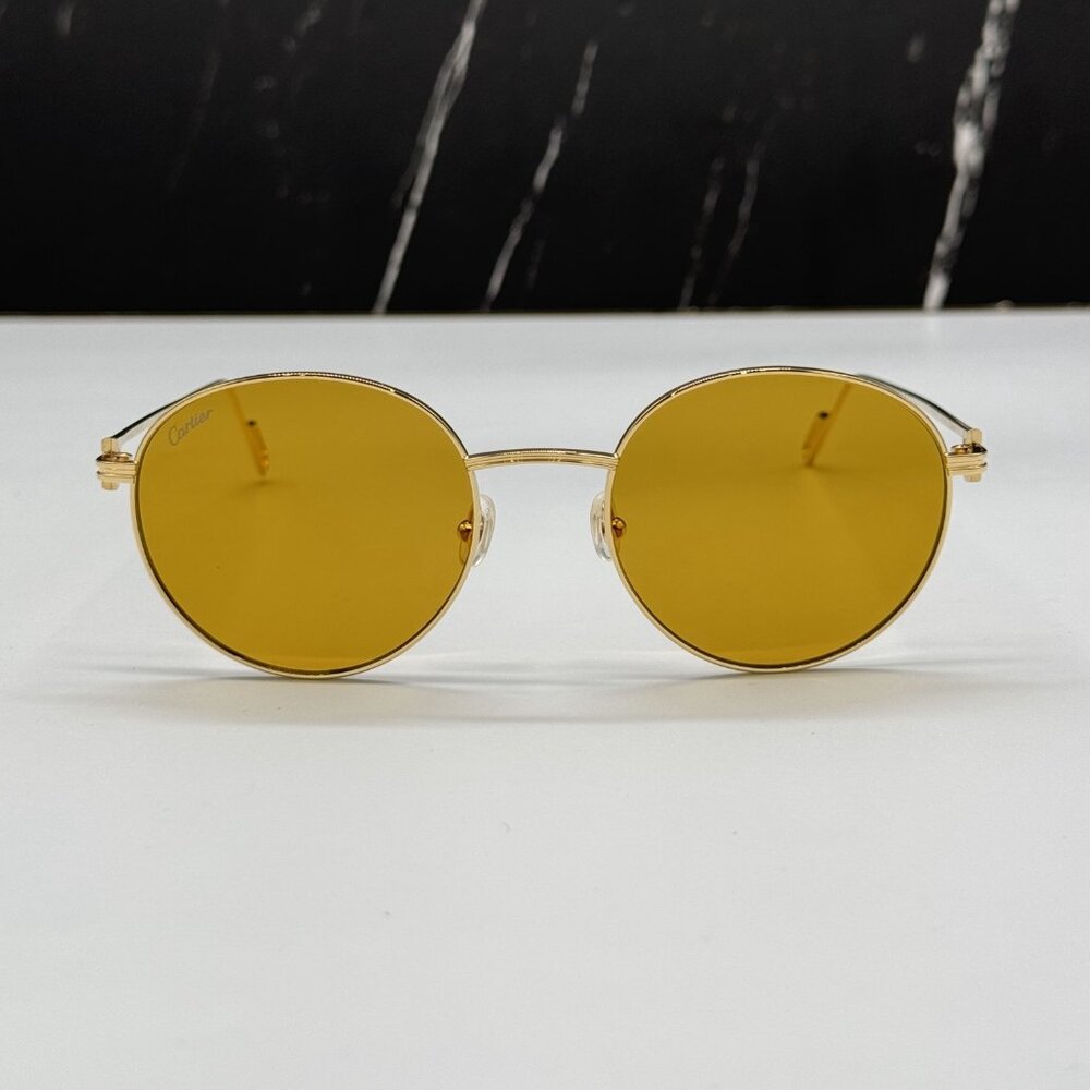 NEW CARTIER CT0249S 004 UNISEX GOLD ROUND SUNGLASSES CARTIER CT0249S - Picture 3 of 11